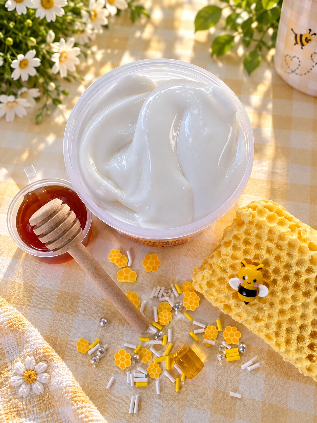 Golden Honeycomb DIY Slime Kit | Thick & Glossy Honey Slime with Clay Honeycomb Topper| Scented Slime