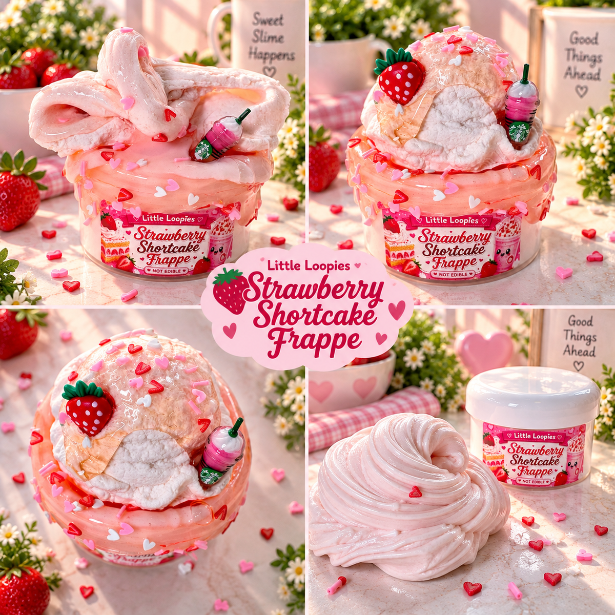 Strawberry Shortcake Frappe DIY Slime Kit | Thick and Glossy Strawberry Frappe Slime | Shortcake Slime | Hybrid Slime