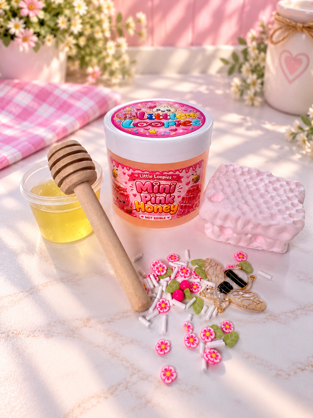 Mini Pink Honey DIY Slime Kit | Pink Honey Jelly Slime | Clay Honeycomb Topper