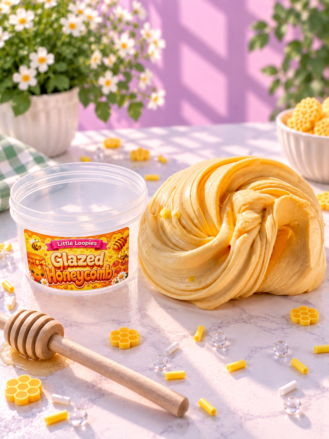 Glazed Honeycomb DIY Slime Kit | Honey Jelly Slime wax-coated clay topper.