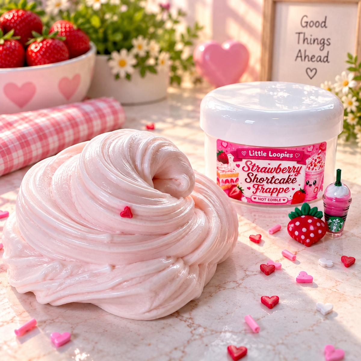Strawberry Shortcake Frappe DIY Slime Kit | Thick and Glossy Strawberry Frappe Slime | Shortcake Slime | Hybrid Slime
