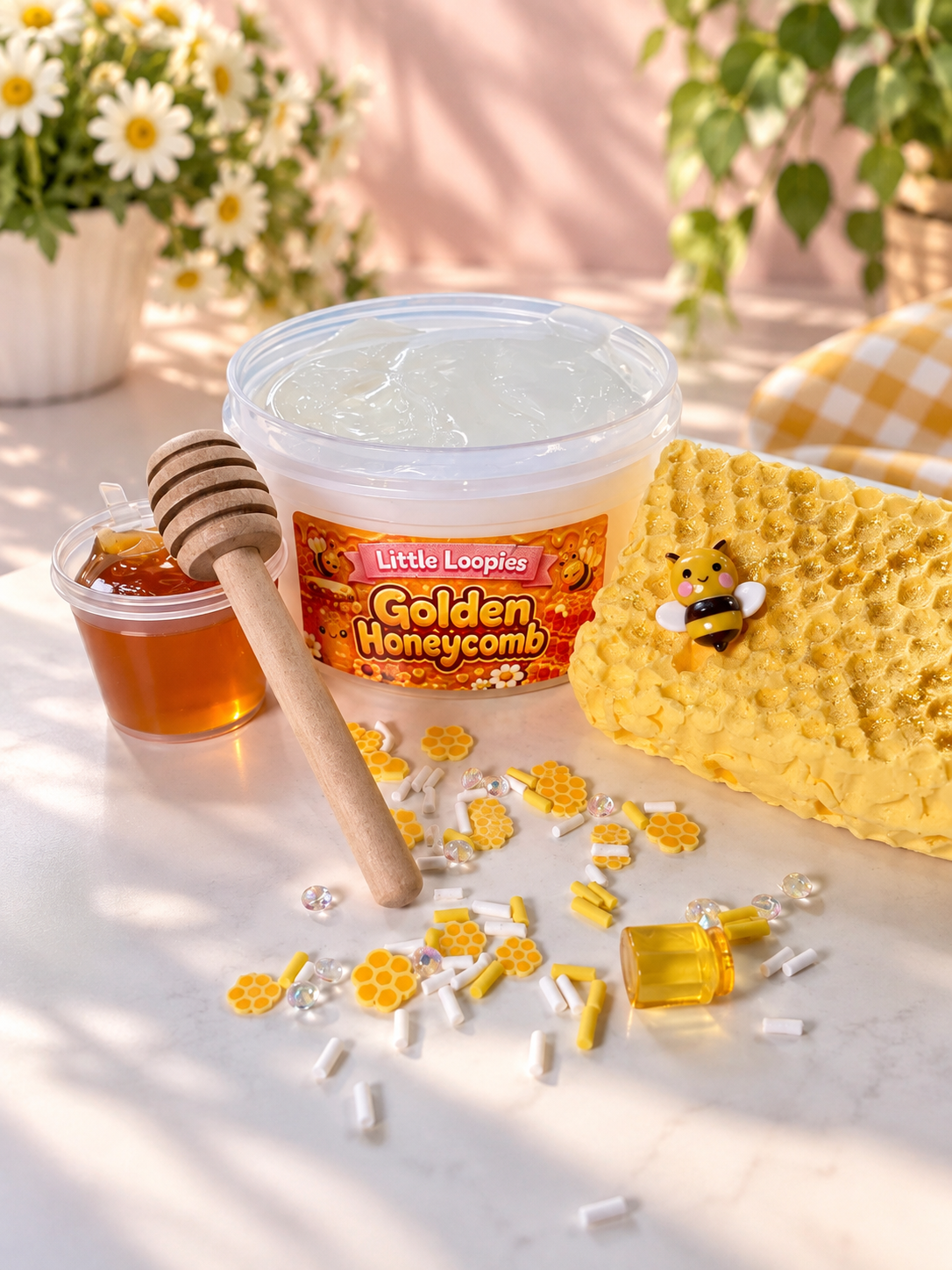 Golden Honeycomb DIY Slime Kit | Thick & Glossy Honey Slime with Clay Honeycomb Topper| Scented Slime