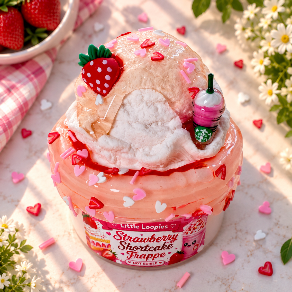 Strawberry Shortcake Frappe DIY Slime Kit | Thick and Glossy Strawberry Frappe Slime | Shortcake Slime | Hybrid Slime