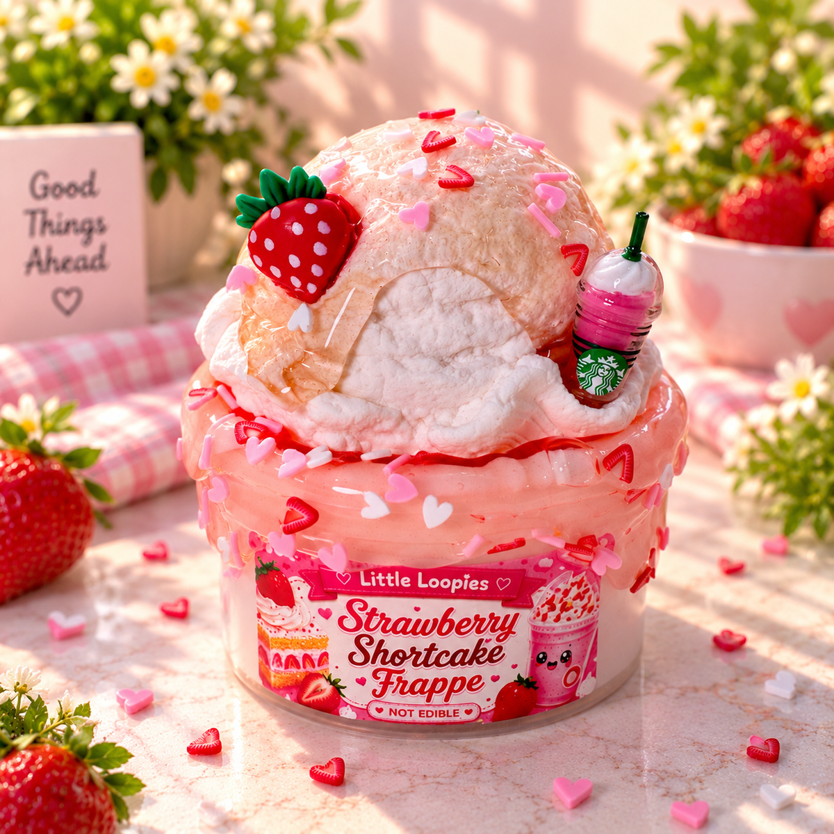 Strawberry Shortcake Frappe DIY Slime Kit | Thick and Glossy Strawberry Frappe Slime | Shortcake Slime | Hybrid Slime
