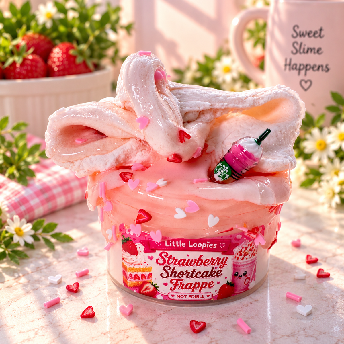 Strawberry Shortcake Frappe DIY Slime Kit | Thick and Glossy Strawberry Frappe Slime | Shortcake Slime | Hybrid Slime