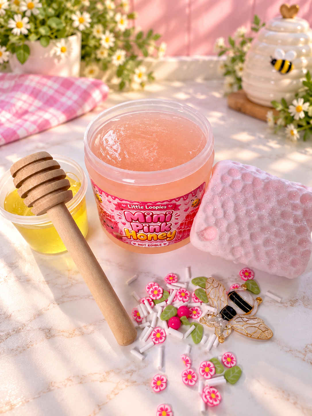 Mini Pink Honey DIY Slime Kit | Pink Honey Jelly Slime | Clay Honeycomb Topper