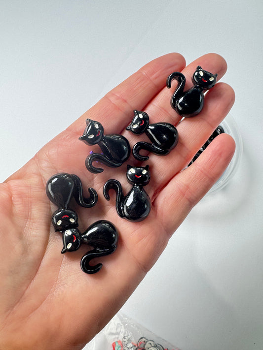10pc Black Cats | Flatback Charms | Cabochons for Slime, Decoden & Crafts