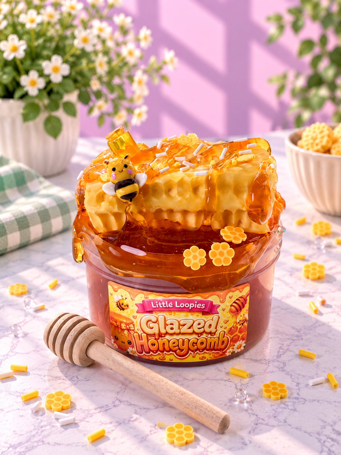 Glazed Honeycomb DIY Slime Kit | Honey Jelly Slime wax-coated clay topper.