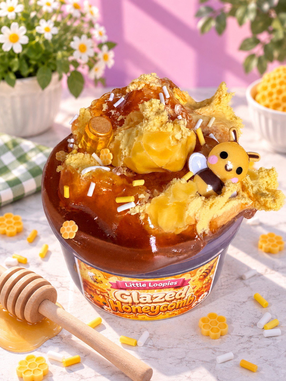 Glazed Honeycomb DIY Slime Kit | Honey Jelly Slime wax-coated clay topper.