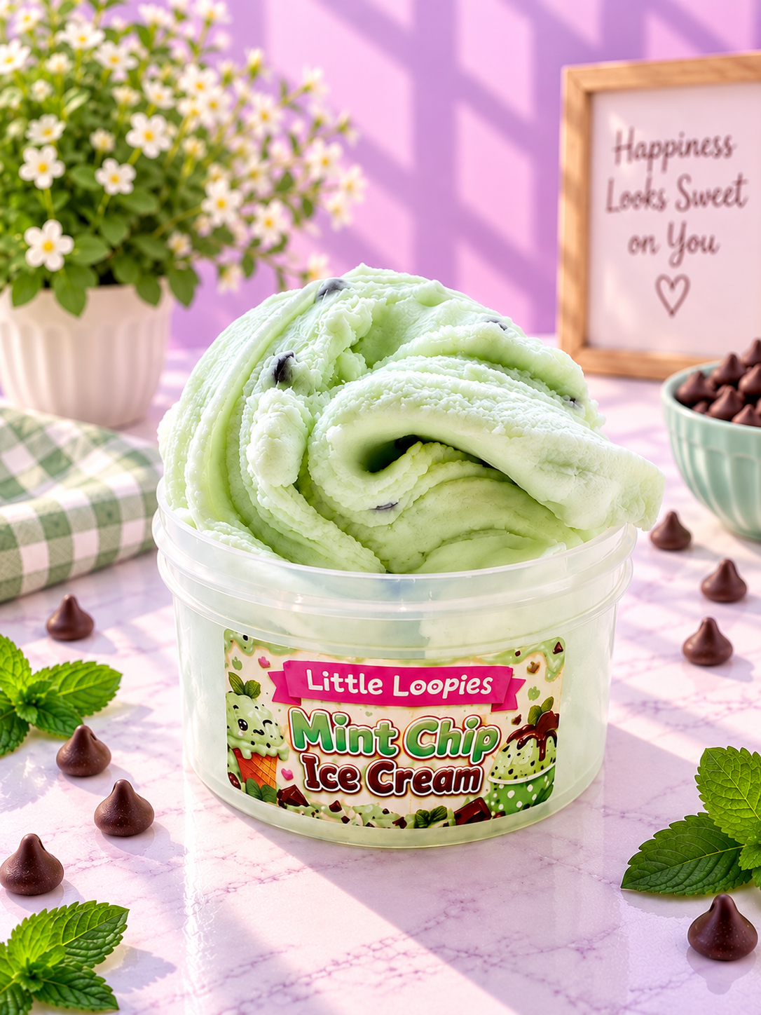 Mint Chip Ice Cream Cloud Cream Slime | Mint Chocolate Chip Scented Slime
