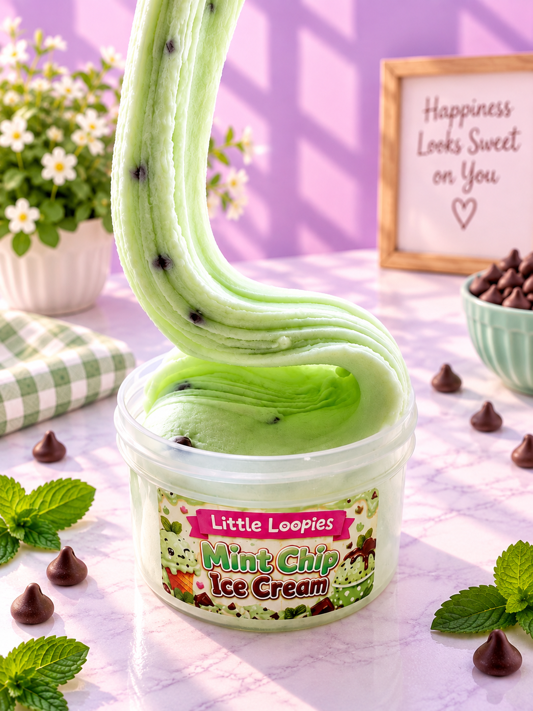 Mint Chip Ice Cream Cloud Cream Slime | Mint Chocolate Chip Scented Slime